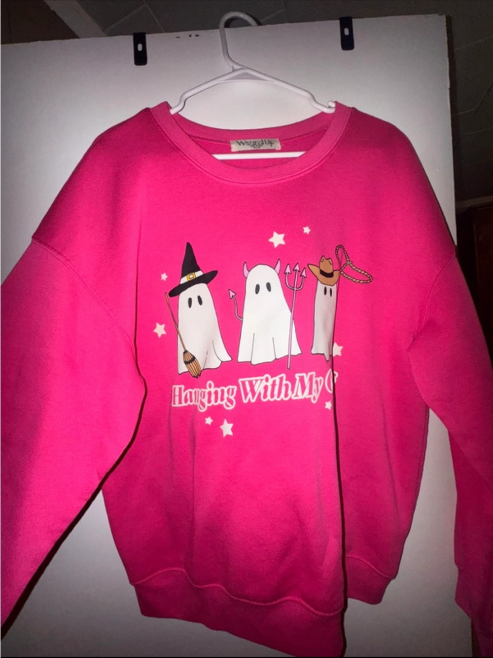 Wound Up Bright Pink Ghost Graphic Crewneck Sweatshirt